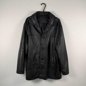 VTG‎ New Edition Mens Black Genuine Leather Button Front Car Coat Jacket XL 3002